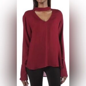 Anthropologie Cloth & Stone blouse. V-neck w/ choker strap. Burgundy/ maroon S-M